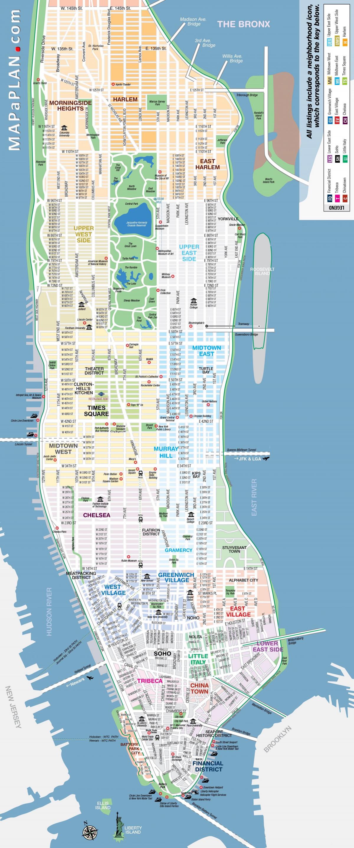 карта достопримечательностей Манхэттена