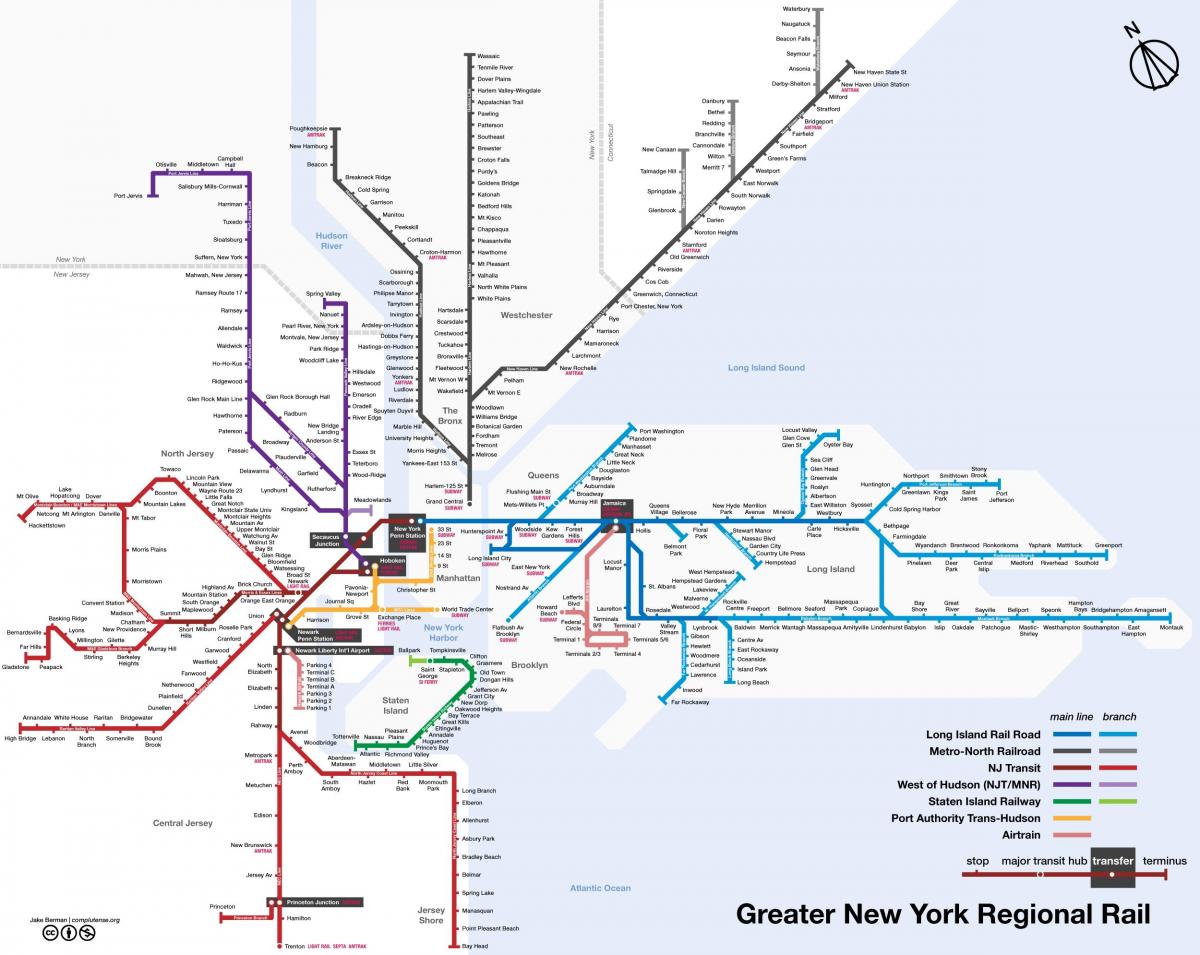 карта железнодорожных станций Манхэттена