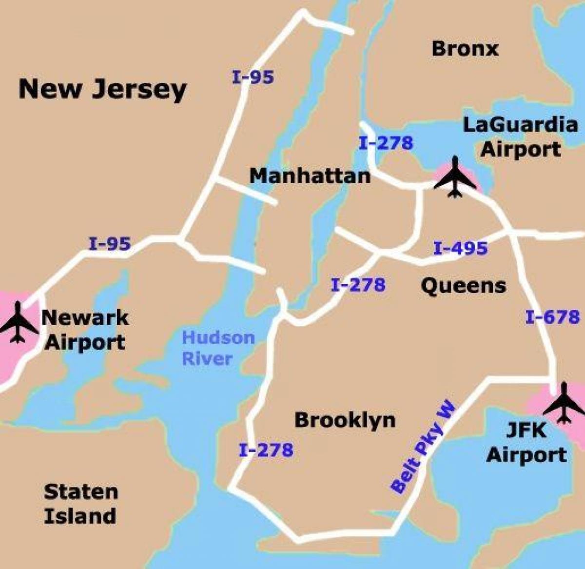 карта аэропортов Манхэттена